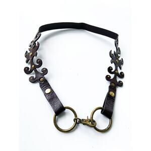 Vintage Brown Laura Rosnovsky Leather Belt Flame Cut-Out Belt Adjustable